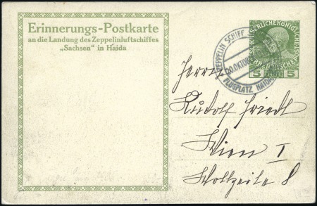 Stamp of Austria 1913 Zeppelin "Sachsen," official 5h ppc of the ai