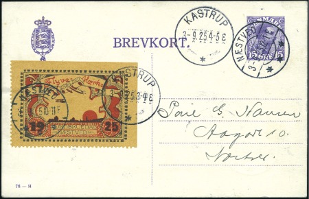 Stamp of Denmark 1925 Naestved to Kastrup 25ö semi-official tied by