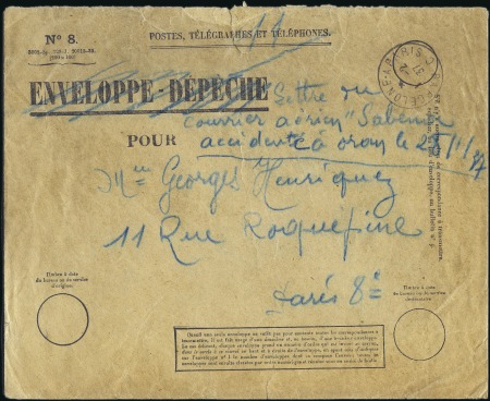 Stamp of Colonies françaises » Afrique Équatoriale 1937 Airmail CRASH COVER, posted to Paris from tow