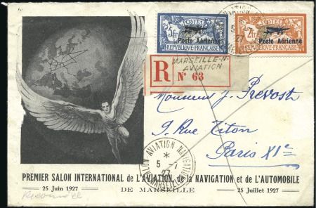 Stamp of France 1927 Marseille Salon set tied to reg'd cover to Pa