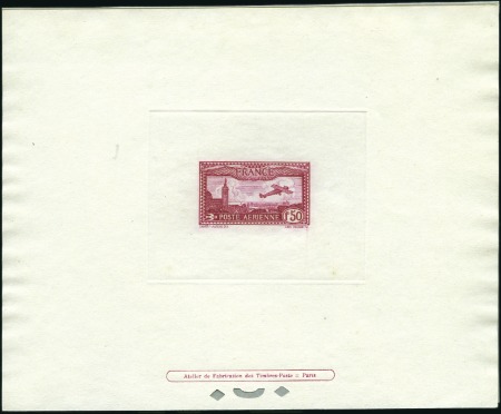 Stamp of France 1930 Plane over Marseille, both colours in die pro