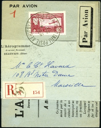 Stamp of France 1930 1.50Fr Plane over Marseille, exceptional grou