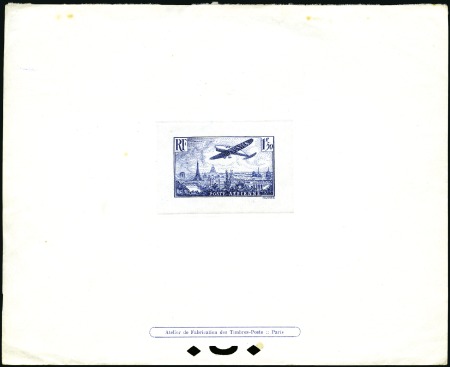 Stamp of France 1936 1.50Fr. Plane over Paris, sunken die proof, i
