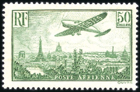 Stamp of France 1936 50Fr Green colour variety, very fresh, lh, ve