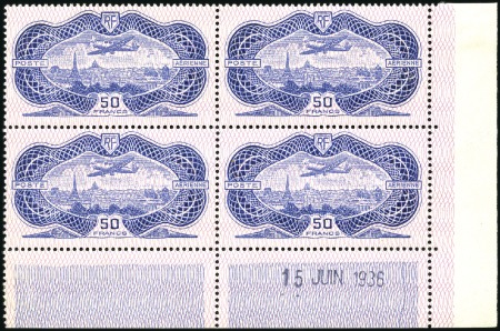 Stamp of France 1936 50Fr "Banknote" issue, block of four with cor