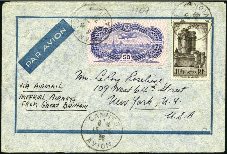 Stamp of France 1936 50Fr "Banknote" tied along with 10Fr Vincenne