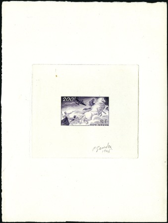 Stamp of France 1946-47 200Fr Value, artist's sunken die trial col