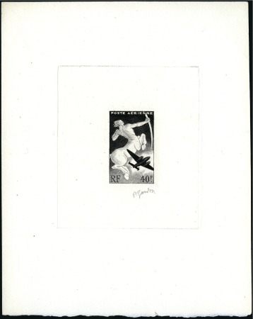 Stamp of France 1946-47 40Fr Value, artist's sunken die trial colo