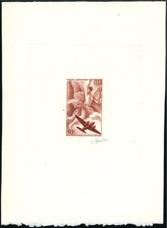 Stamp of France 1946-47 50Fr Value, artist's sunken die trial colo