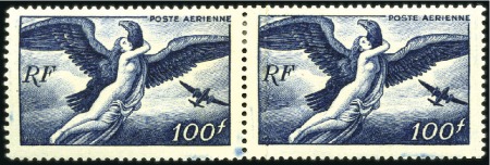 Stamp of France 1946-47 100Fr value, pair printed over PAPER SPLIC