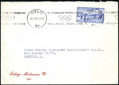 Stamp of Norway 1951 Envelope sent to Germany with 1951 Winter Oly