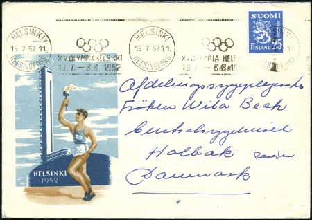 Stamp of Finland Illustrated envelope depicting stadium and torch r