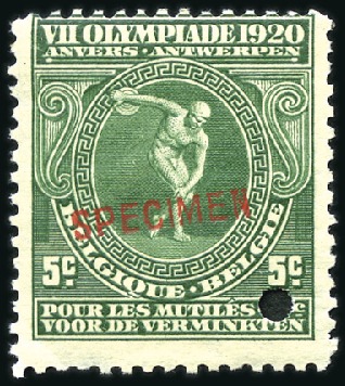 Stamp of Olympics » 1920 Antwerp Belgium 1920 Olympics set of three with Specimen o