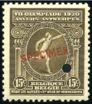 Stamp of Olympics » 1920 Antwerp Belgium 1920 Olympics set of three with Specimen o