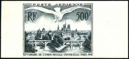 Stamp of France 1947 500Fr Dove over Paris IMPERFORATE, very scarc