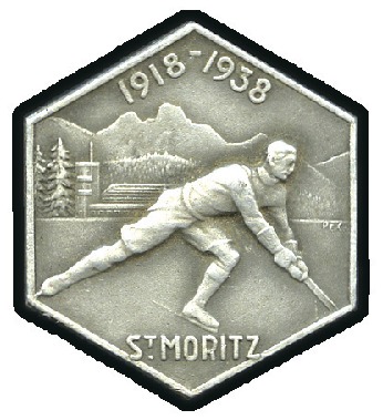 Stamp of Large Lots and Collections St. Moritz Ice Hockey badge, 25mm, silvered metal 