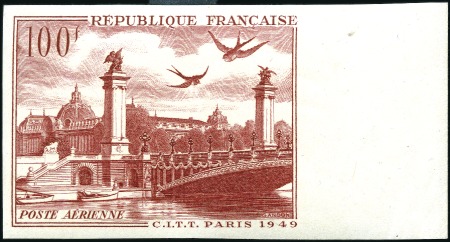Stamp of France 1949 100Fr CITT Paris, imperf with right sheet mar