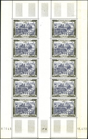 Stamp of France 1950 1000Fr View of Paris, min. sheet of 10, nh, v