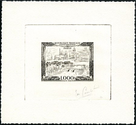 Stamp of France 1950 1000Fr View of Paris, unfinished die sunken d