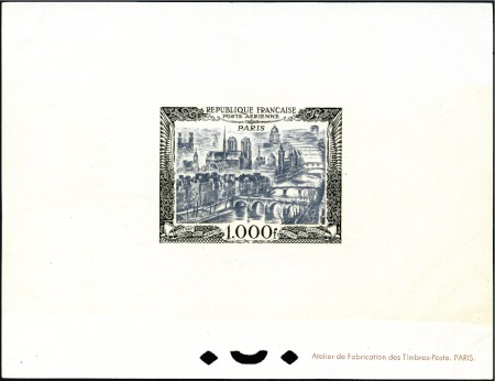 Stamp of France 1950 1000Fr View of Paris, the standard die proof,