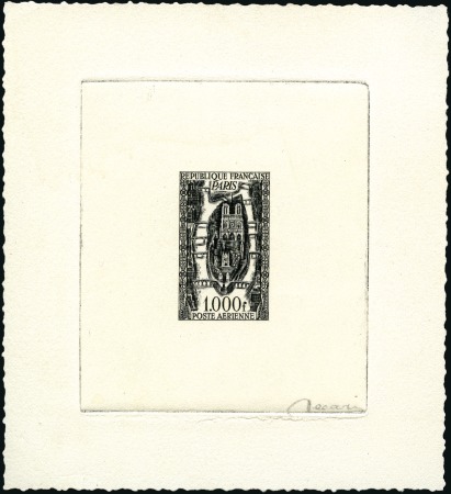 Stamp of France 1950 1000Fr View of Paris, unissued die sunk ESSAY