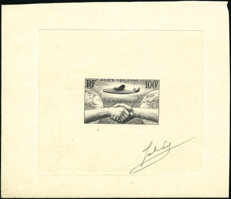 Stamp of France Circa 1950, Unadopted sunken die essay for 100Fr T