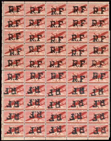 Stamp of France 1944-45 Surcharge "RF" sur 6c USA en feuille de 50
