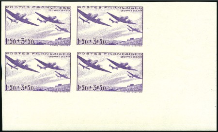 Stamp of France 1942 1.50+3.50Fr Air Charity IMPERF corner margin