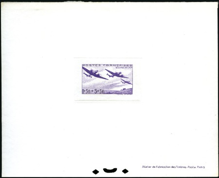 Stamp of France 1942 1.50+3.50Fr Air Charity issue, sunken die pro