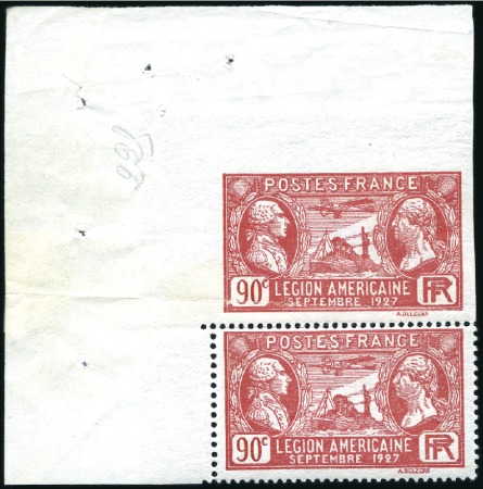 Stamp of France 1927 90c Légion américaine NON DENTELE tenant à no