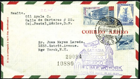 Stamp of Mexico 1939 (23 May) Sarabia flight cover to New York fra