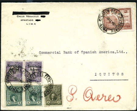 Stamp of Peru 1927 (29 Dec.) FFC, Lima to Iquitos, franking incl