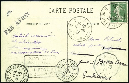Stamp of France 1913 (15 Oct.) Premier vol Paris - Bordeaux par le