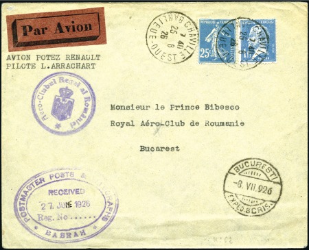 Stamp of France 1926 (26-27 June) Paris - Basrah (IRAQ) - Buchares