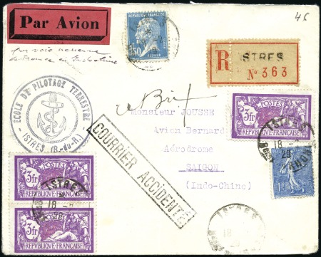 Stamp of France 1929 (19 Feb.) Reg'd cover for the Istres - Saigon