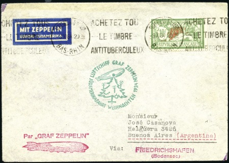 Stamp of France 1934 Graf Zeppelin Christmas Flight cover to Argen