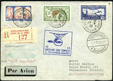 Stamp of France 1933 Zeppelin 3è vol pour l'Amérique du Sud, Env. 