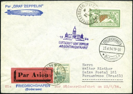 Stamp of France 1934 Zeppelin Argentina Flight cover from Strasbou