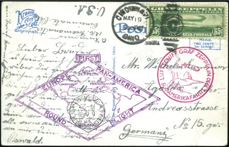 Stamp of United States USA 65c Zeppelin used on flight pc