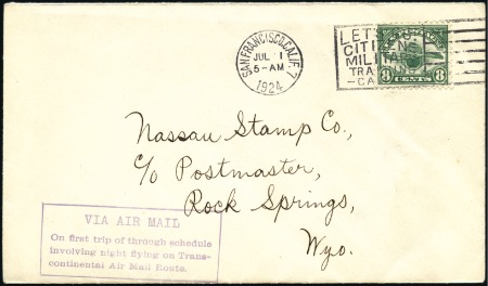 Stamp of United States 1924 July 1 Trans-Continental Night Flight cover, C4 +