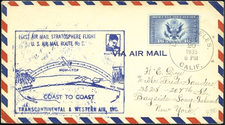 Stamp of United States USA 1935 Wiley Post trans-continental non-stop attempts
