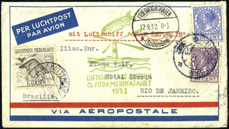 Stamp of Netherlands 1932 Zeppelin 6th South America Flight cover with