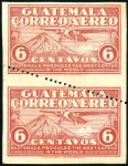 Stamp of Guatemala 1930 6c Airmail pair imperf/part perf unique variety