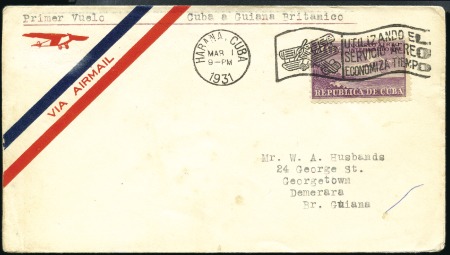 Stamp of Cuba Cuba 1931 FFC to British Guiana, only 35 flown