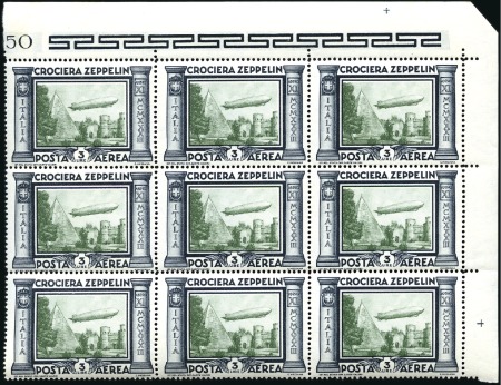 Stamp of Italy 1933 Zeppelin Crossing set in TR corner margin blo