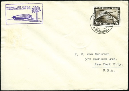 Stamp of Germany » German Empire Germany 1931 Zeppelin 2nd S.A. Flight cover w/ 4RM