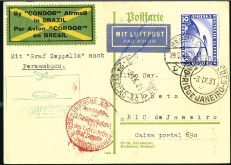 Stamp of Germany » German Empire Germany 1931 1st S.A. Flight pc w/ 2RM Zeppelin