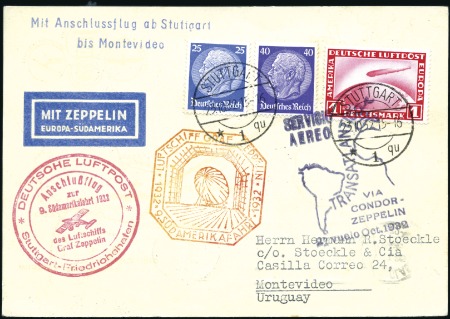 Stamp of Germany » German Empire Germany 1932 Zeppelin 9th S.A. Flight cover to Uruguay