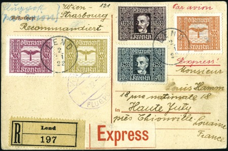 Stamp of Austria 1922-27, Group of 9 Airmail covers or cards incl.