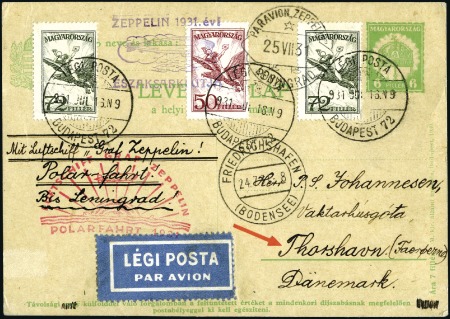 Stamp of Hungary 1931 (July 24) Zeppelin Polar Flight, 6f postal ca
